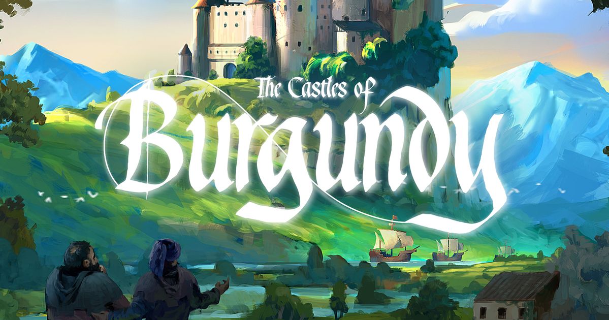Box cover art for The Castles of Burgundy: Special Edition, showing an illustrated medieval duchy landscape with a castle, vineyards, and fields under a warm sunset sky.